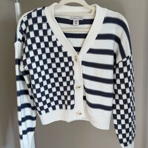 Sincerely Jules Navy and White Checkered Striped Cardigan